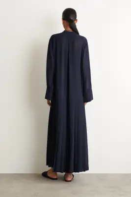 ROBE-CHEMISE MIDI PLISSÉE DÉTAIL À NOUER - BLEU MARINE — photo 3