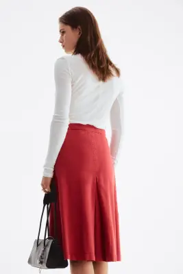 Jupe trapèze en twill - Rouge — photo 3