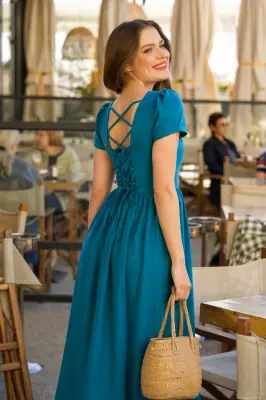 Estelle Button Down Dress - Bright turquoise — photo 3