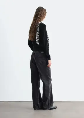 Pull en laine à col en soie - Noir/Imprimé léopard — photo 4