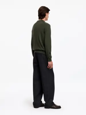 Pull à col en V en laine mérinos - Vert foncé — photo 2