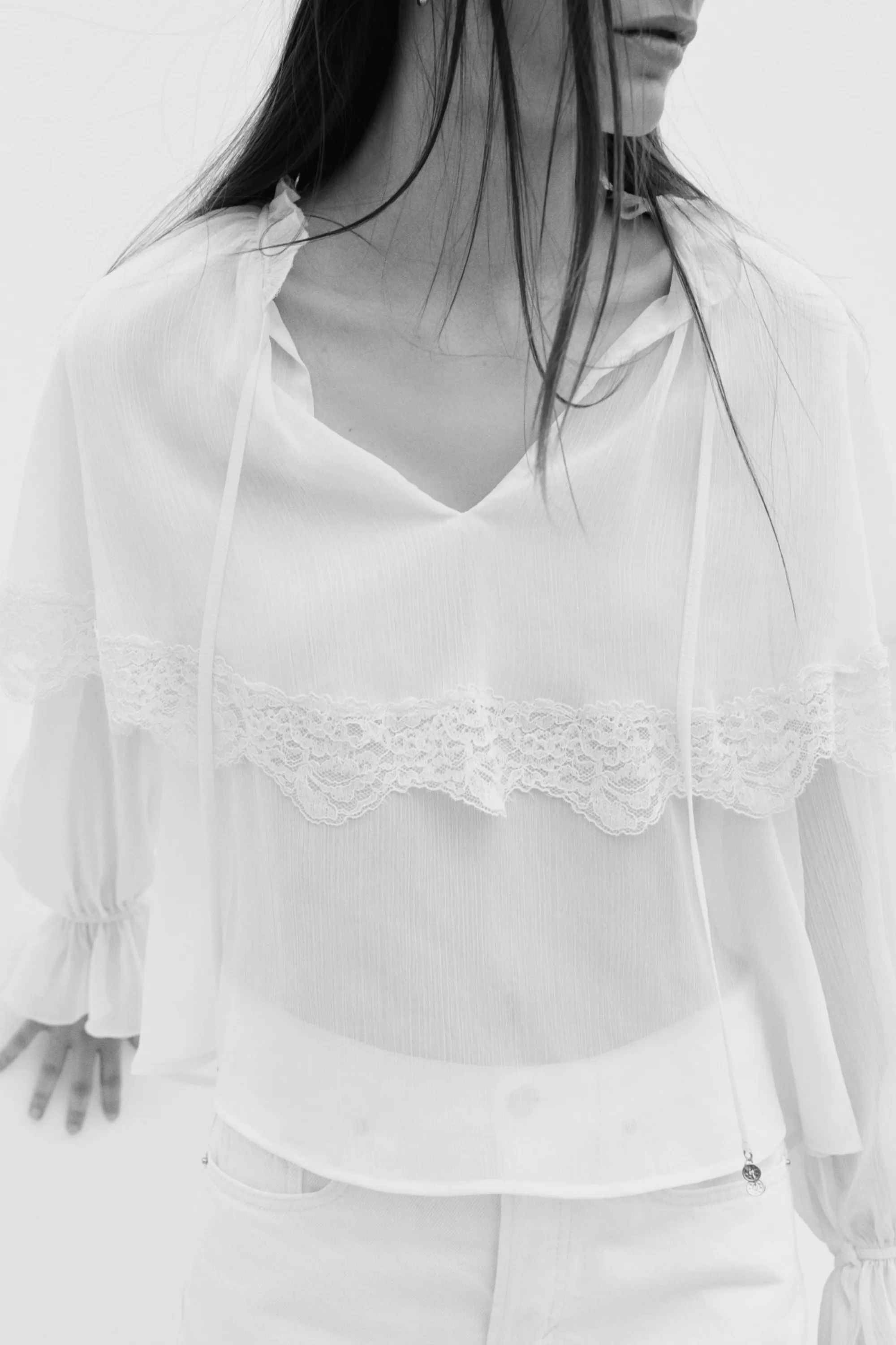 Blouse avec détail façon cape - Crème