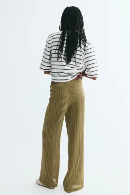 Pantalon en maille côtelée - Khaki green — photo 2