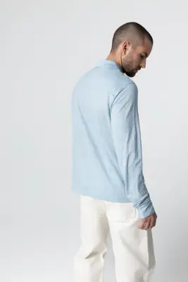 Chemise Bleu Clair Col Chemise Manches Longues en Lin / Elasthanne — photo 3