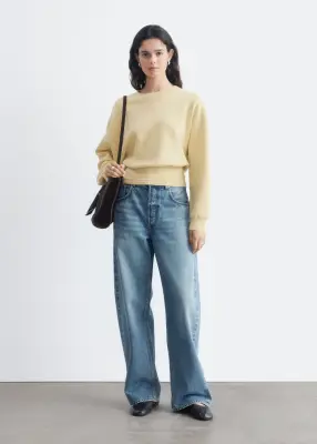 Pull en maille à finitions côtelées - Couleur crème — photo 2