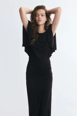 Robe à effet drapé avec manches chauve-souris - Noir — photo 1