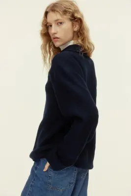 Pull façon polo en laine - Bleu marine — photo 2