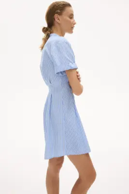Robe chemise cintrée - Bleu clair/rayé — photo 2