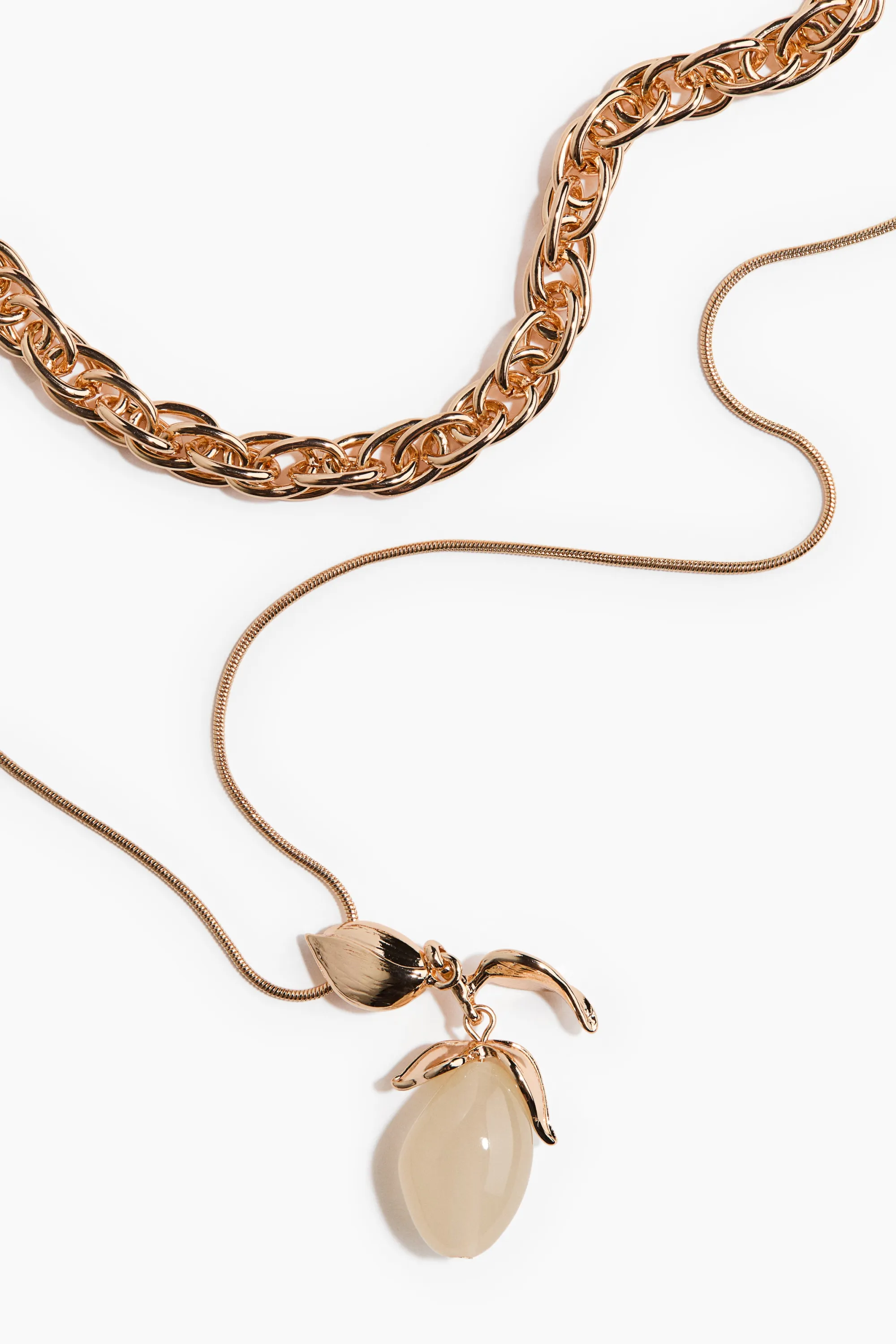 Two-strand necklace - Doré/crème
