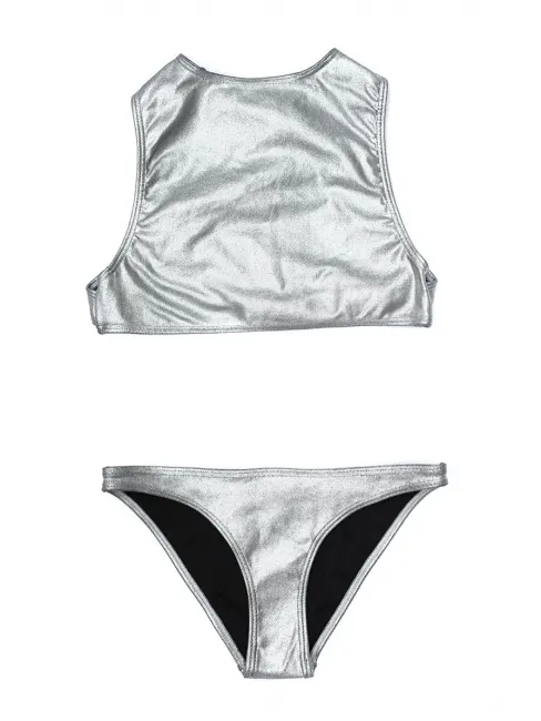 Maillot de bain deux pièces OKINAWA et SHIKOKU métallisé argent NEUF Px boutique 302€ Taille XS