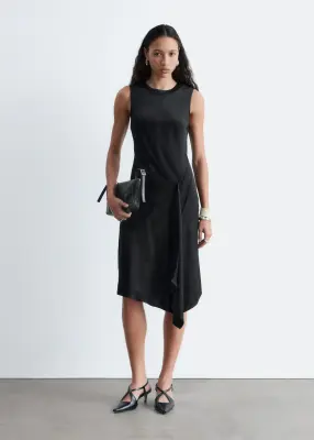 Robe midi asymétrique en satin - Noir — photo 3