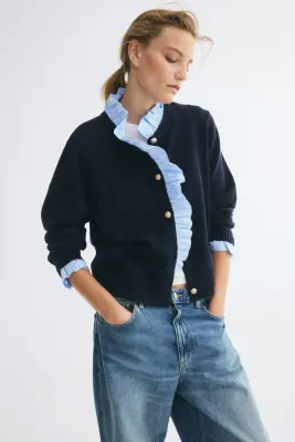 Frill-trimmed cardigan - Bleu marine — photo 2