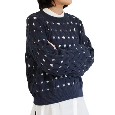 Pull torsadé en coton et lin Bleu Marine 24 127 - CT Plage — photo 1