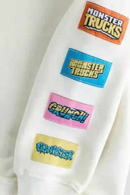 Hoodie à l'intérieur brossé avec motif imprimé - Ivoire/Hot Wheels — photo 3