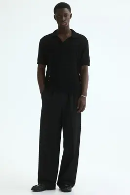 Polo Relaxed fit en maille ajourée - Noir — photo 2