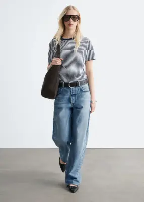 T-shirt en coton à col rond - Rayures bleu marine/blanches — photo 3