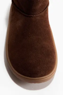 Bottines chaudement doublées en cuir velours fendu - Marron — photo 2
