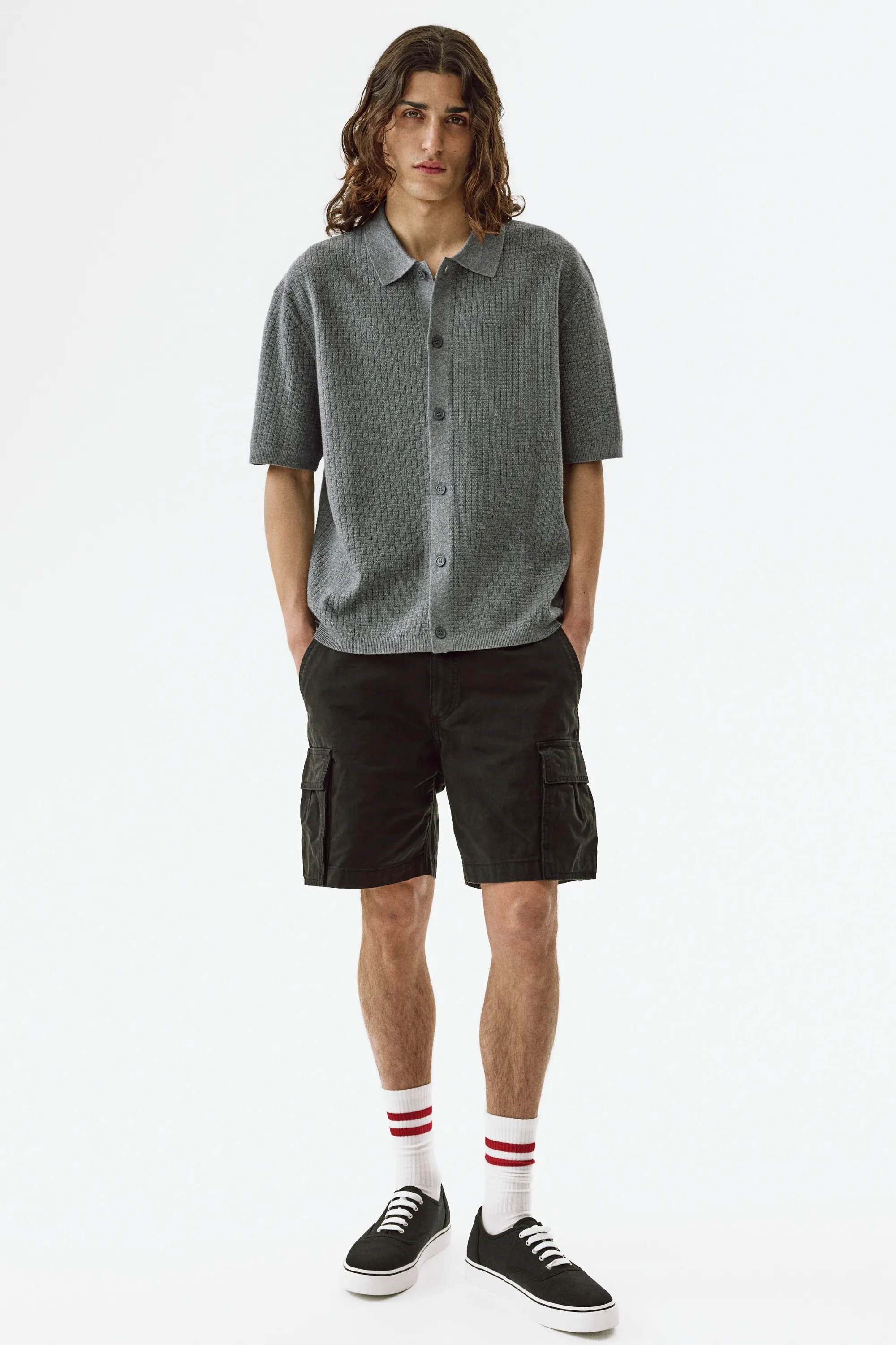 Chemise Regular Fit en maille texturée - Gris