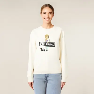 SWEAT-SHIRT COTON BIO IMPRIMÉ - PARISIENNE TECKEL - ÉCRU — photo 3