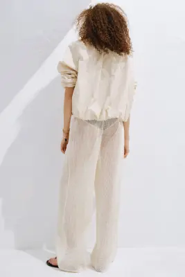 Pantalon filet avec cordon de serrage - Crème — photo 2