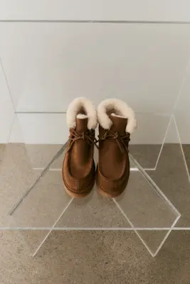 Bottines chaudement doublées en cuir velours fendu - Marron — photo 1