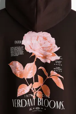 Hoodie imprimé Relaxed Fit - Marron foncé/Verdant Blooms — photo 4