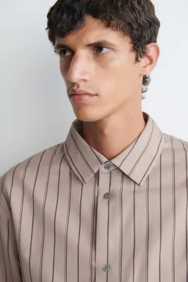 CHEMISE RAYÉE STRUCTURÉE EN COTON ET SOIE - MAUVE / CHOCOLAT / RAYURES — photo 3