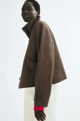 Veste courte avec col entonnoir - Taupe foncé — photo 5