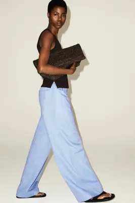 PANTALON LARGE TAILLE AJUSTABLE EN LIN - BLEU CIEL — photo 5