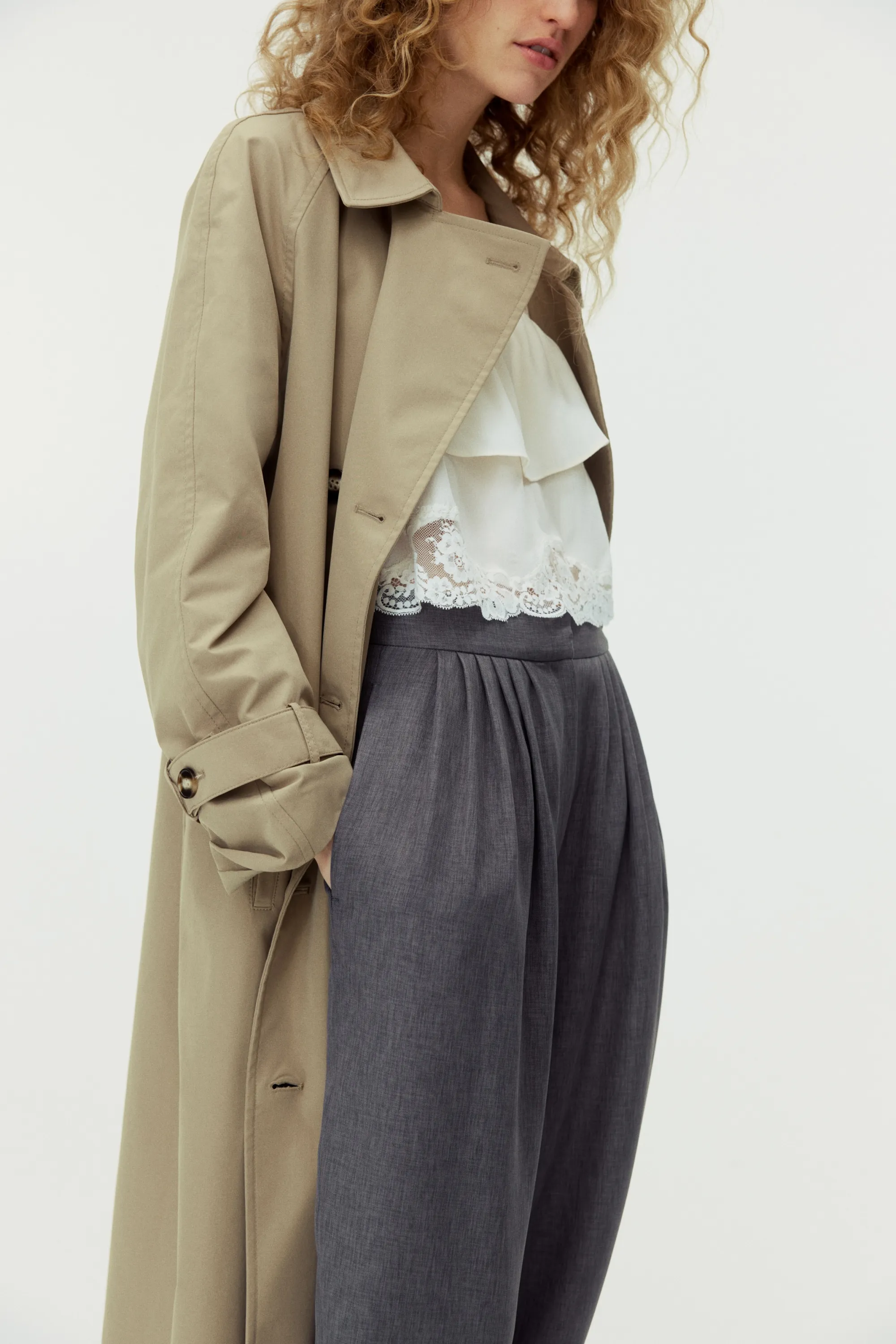 Pantalon plissé à jambes ballon - Gris chiné