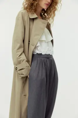 Pantalon plissé à jambes ballon - Gris chiné — photo 1