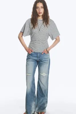 T-SHIRT AJUSTÉ DRAPÉ - Mélange gris clair poudré — photo 1