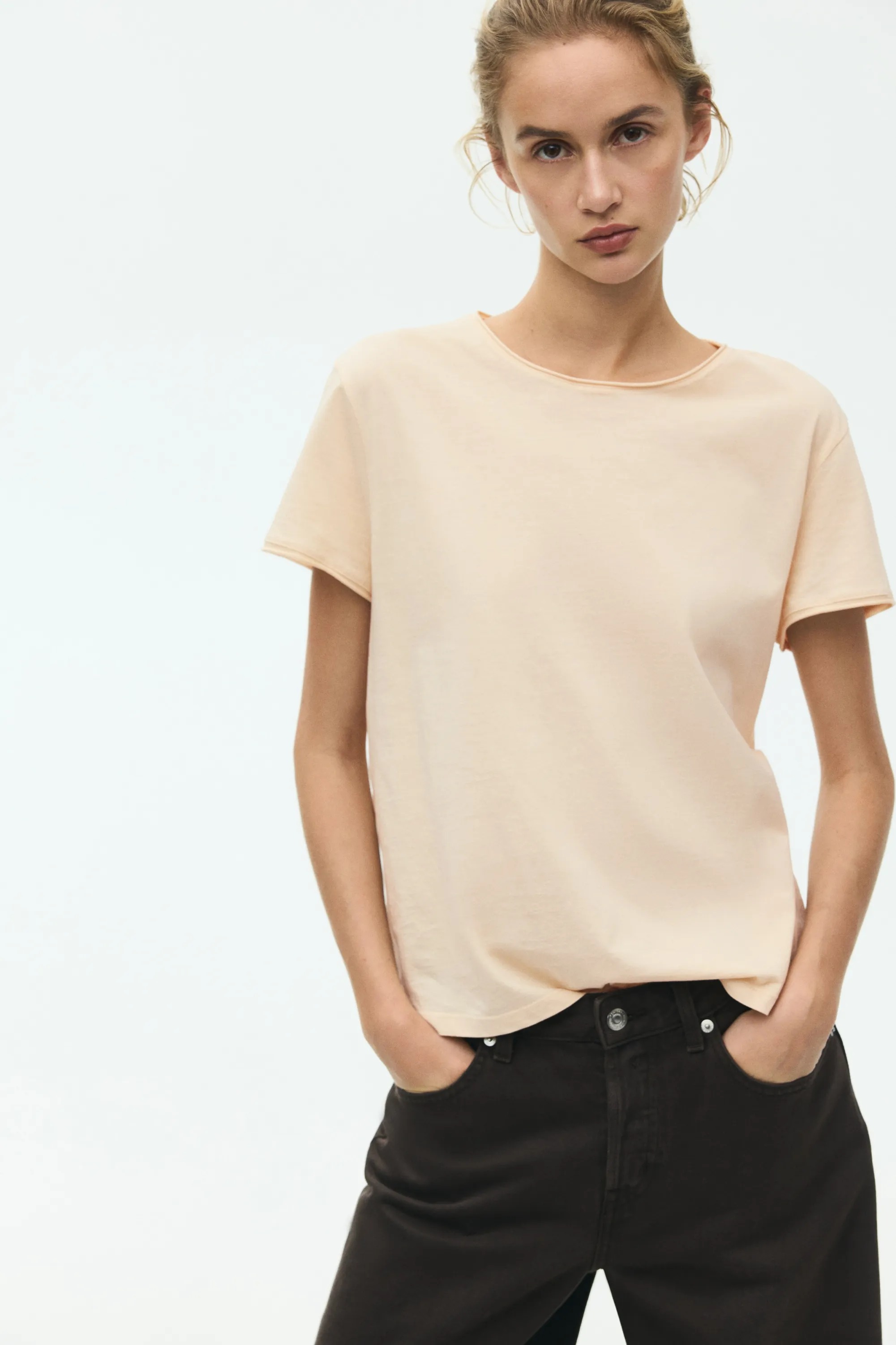 T-shirt à bords roulottés - Beige clair