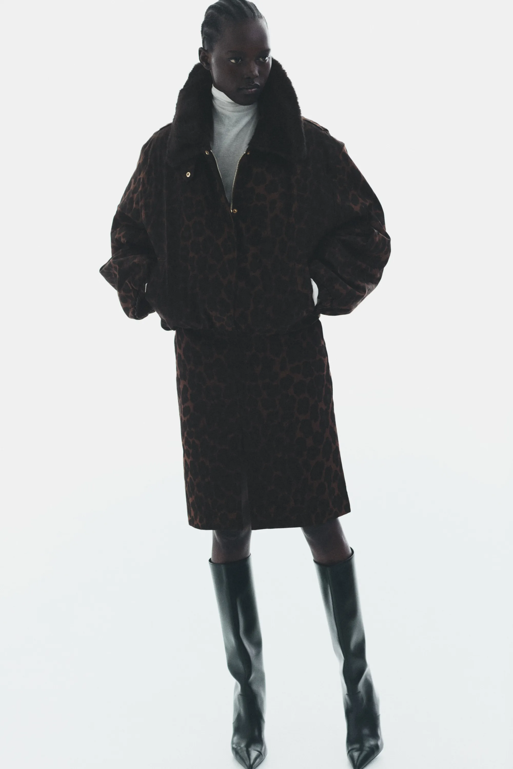 Veste matelassée en twill - Marron/imprimé léopard