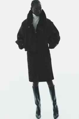 Veste matelassée en twill - Marron/imprimé léopard — photo 1
