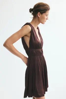 Robe drapée avec détail à nouer - Marron foncé — photo 1