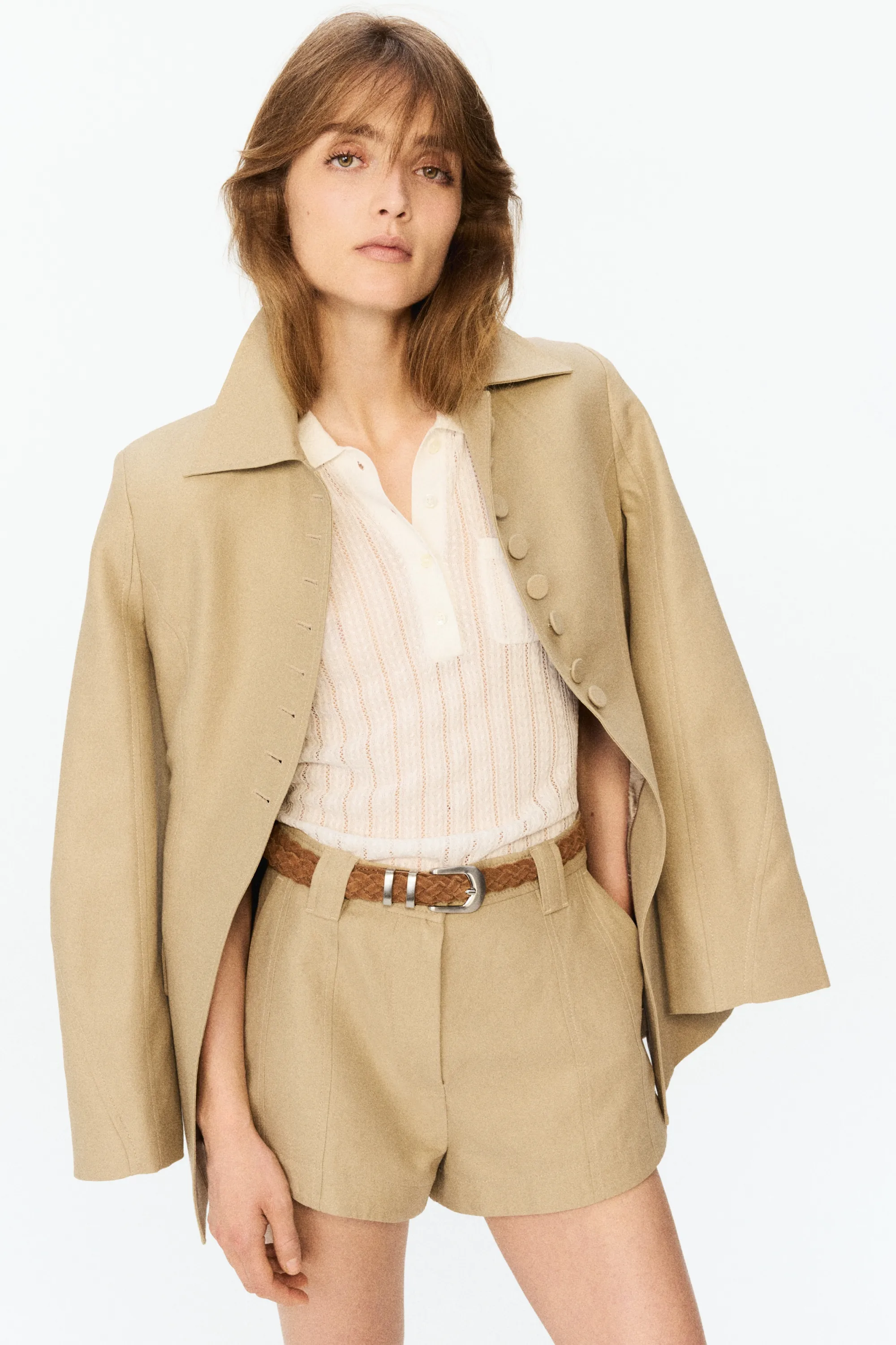 Blazer sablier en lin mélangé - Beige