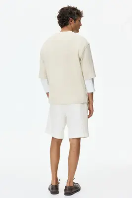 Short Relaxed Fit en lin mélangé - Blanc — photo 3