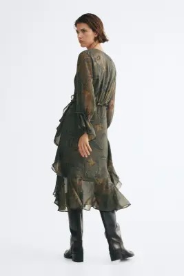 Robe volantée en mousseline - Vert ancien foncé/fleuri — photo 2