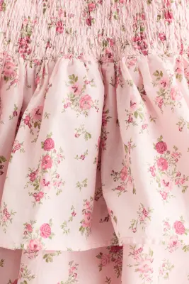 Robe à taille smockée - Rose clair/fleuri — photo 3