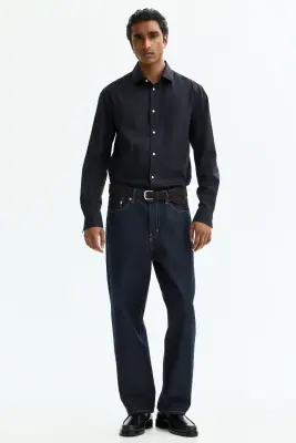 Chemise Slim Fit en coton - Bleu marine — photo 1