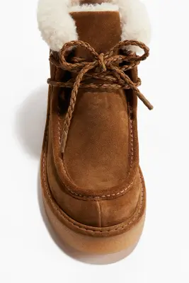 Bottines chaudement doublées en cuir velours fendu - Marron — photo 3