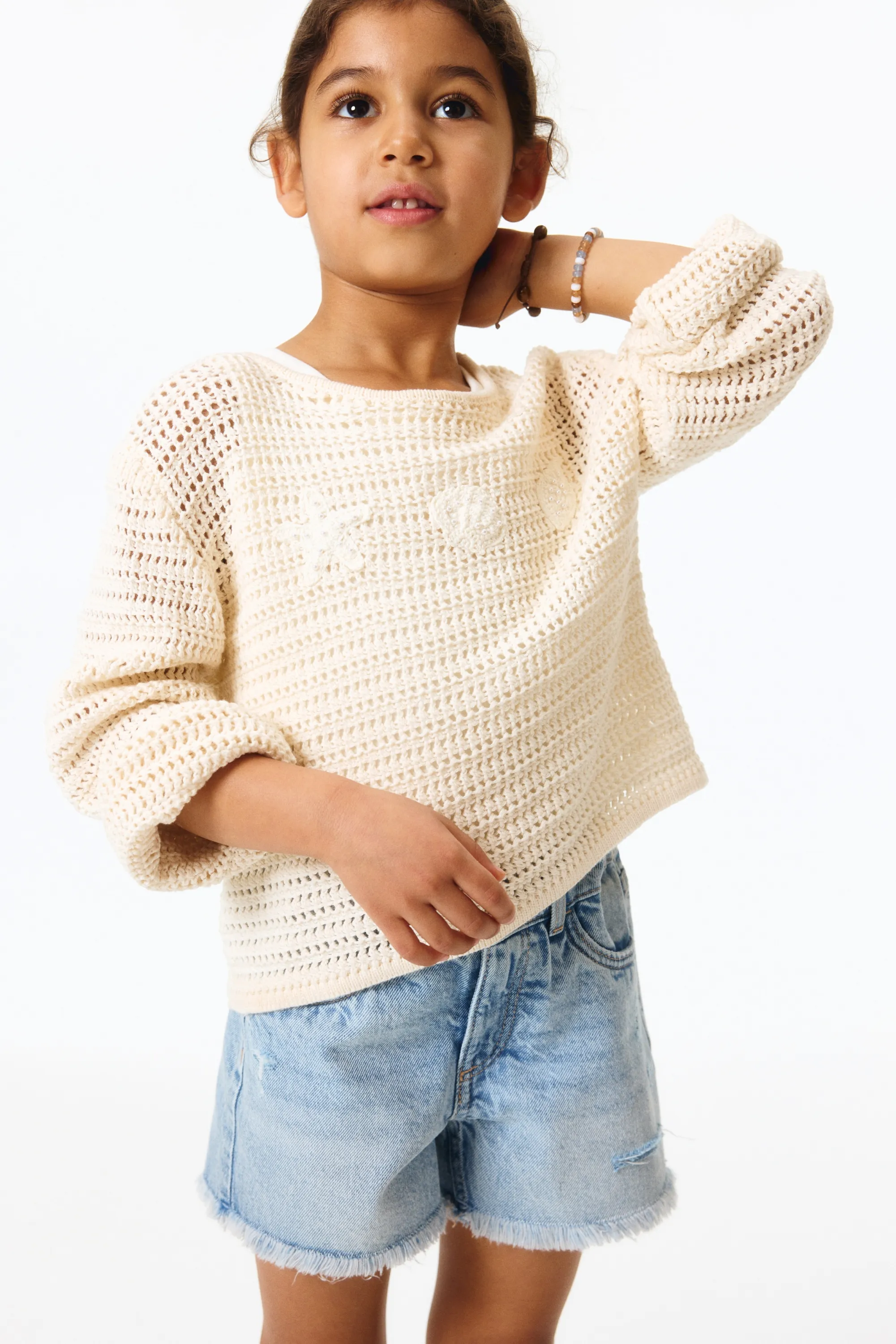 Short frangé en denim - Bleu denim clair