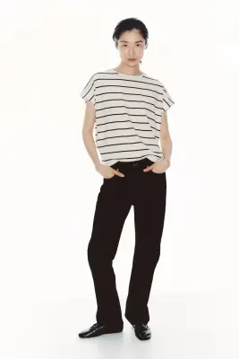 Top oversize en lyocell - Crème/rayé — photo 2