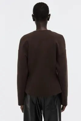 Blazer sans col en scuba - Marron foncé — photo 4