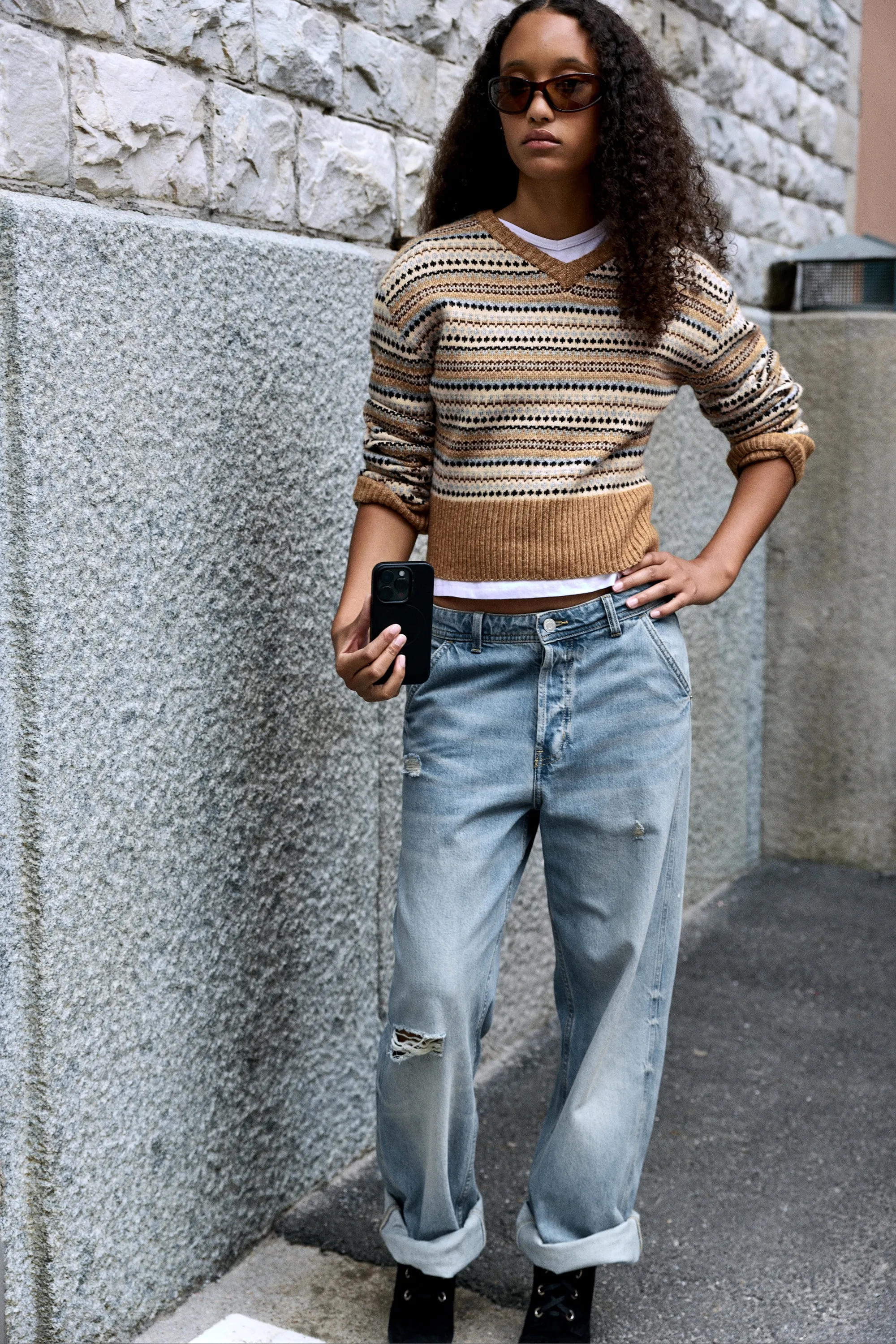 JEAN WAVE TAILLE BASSE COUPE LOOSE - Faded Blue - Bleu moyen
