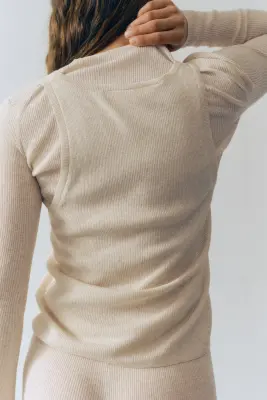 Débardeur en maille côtelée - Beige clair chiné — photo 2