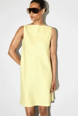 ROBE AJUSTÉE COURTE EN LIN - JAUNE BEURRE — photo 2