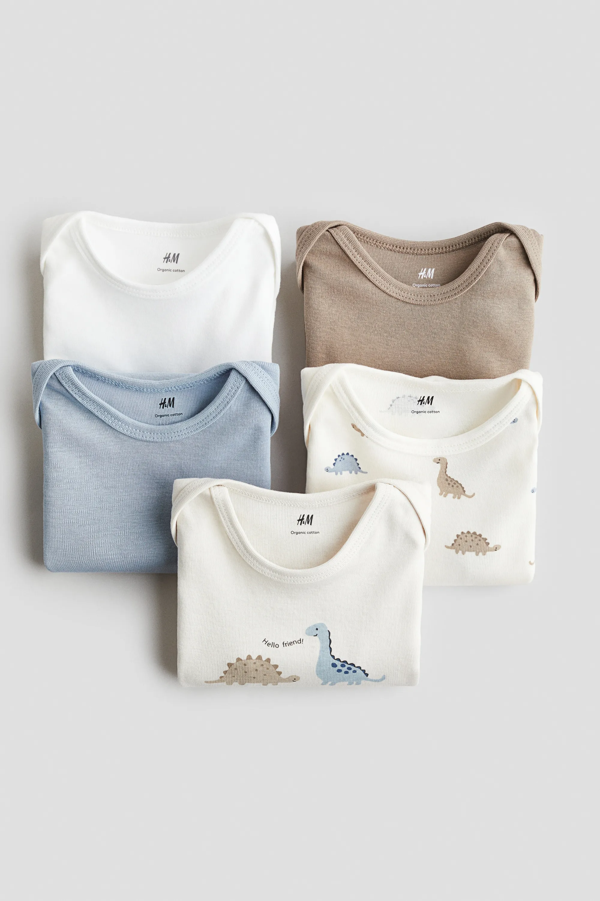 Lot de 5 bodies en coton - Crème/dinosaures