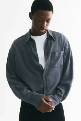 Chemise Relaxed Fit en lin mélangé - Gris foncé — photo 2